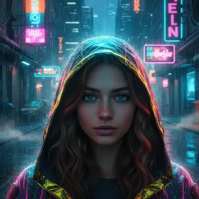 Пример AI-фотосессии по фото нейросетью — Киберпанк