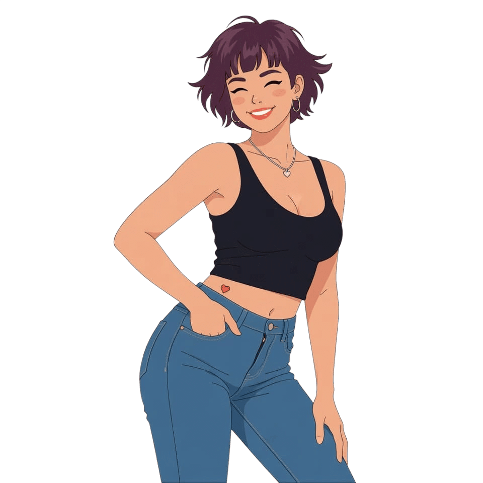 Қысқа шашты әйел flat иллюстрациясы — PNG